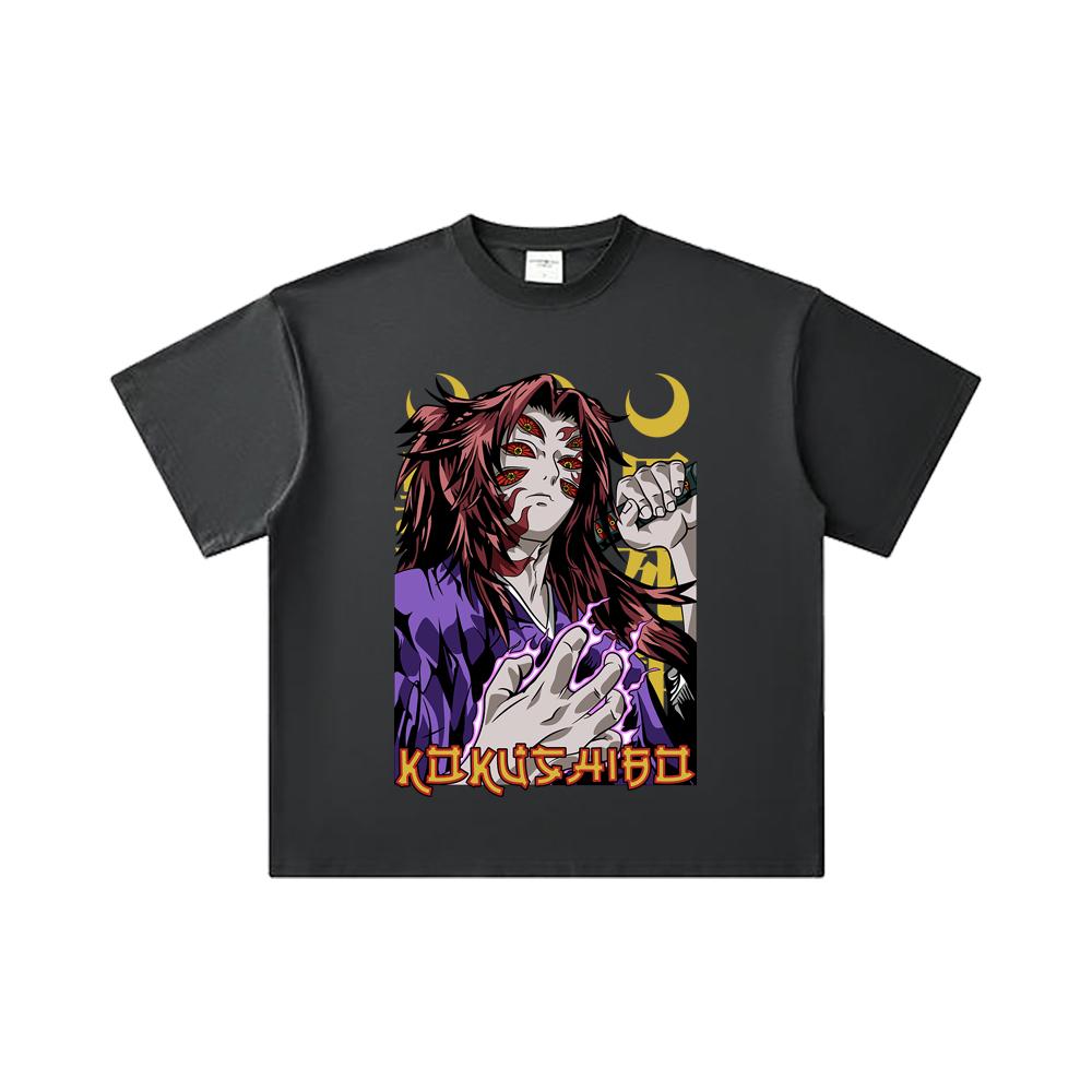 260 GSM Double Yarn 32 Count 100% Cotton Demon Slayer V105 Kokushibo Print Unisex Heavy Cotton T Shirt
