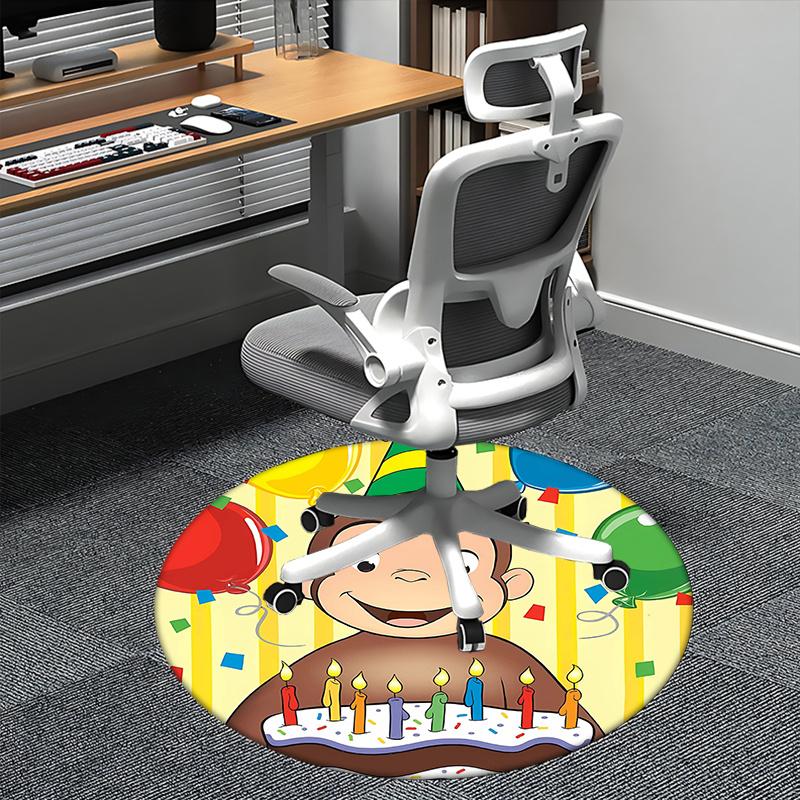 

Curious George,Birthday Party Chair mat Round Rug Office carpet, Machine Washable, Non slip, Suitable for Living Rooms, Bedrooms 80cm