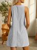 Women Casual Striped A Line Dress Knee Length Round Neck With Pockets Lightweight Breathable Summer Dress Machine Washable
