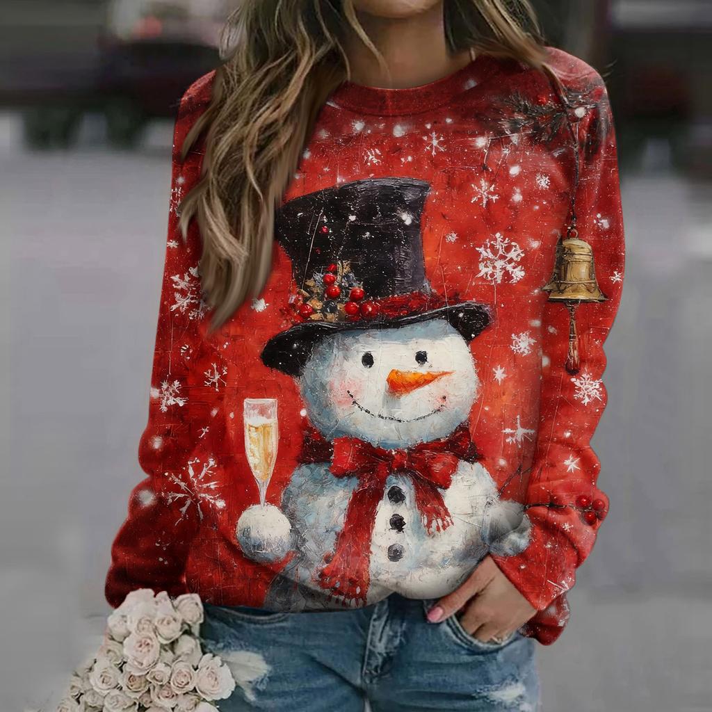 Women's Fashion Casual Long Sleeve Christmas Printed Neck Sweatshirt Top