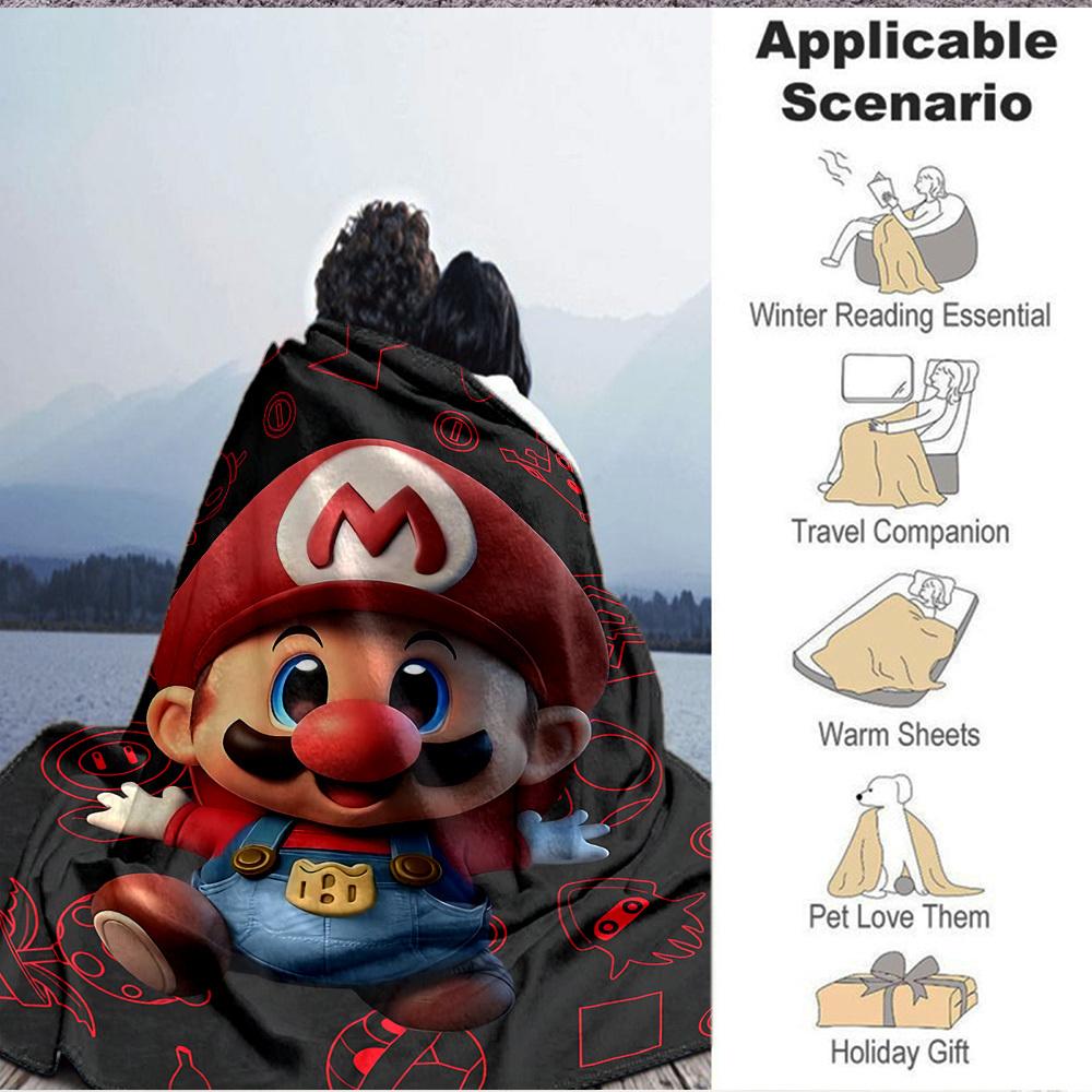 1pc Mario Adventure Soft & Warm Flannel Blanket, Multi-Purpose Throw Blanket for Couch, Sofa, Office, Bed, Camping, Travel 157