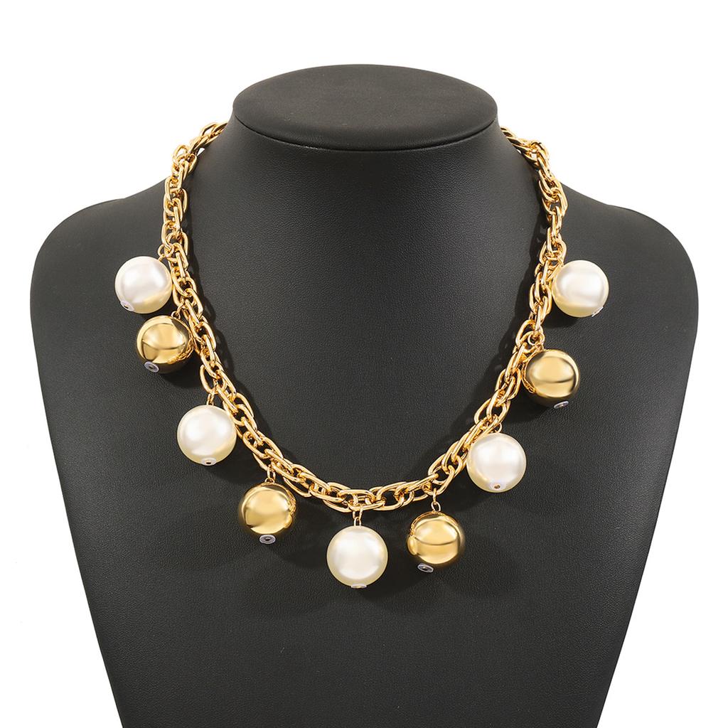 Exaggerated temperament fringed pearl pendant necklace punk thick chain metallic color matching collarbone chain