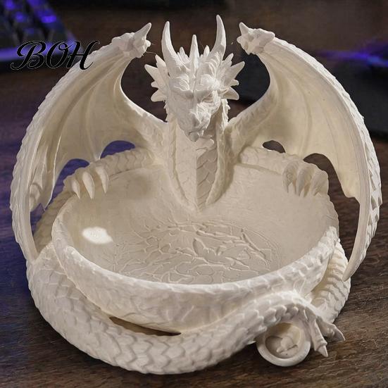 Langlebige PLA Drachenskulptur Gotisches Schmuckschalen-Tablett, 3D-gedruckte Figur, Mythisches Wesen Desktop-Form Aufbewahrungs-Tablett Organizer für Schlüssel Münzen