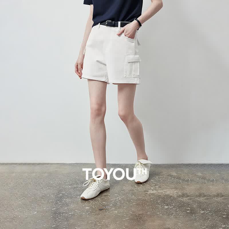 Women s High-Waist Cargo Denim Shorts 30