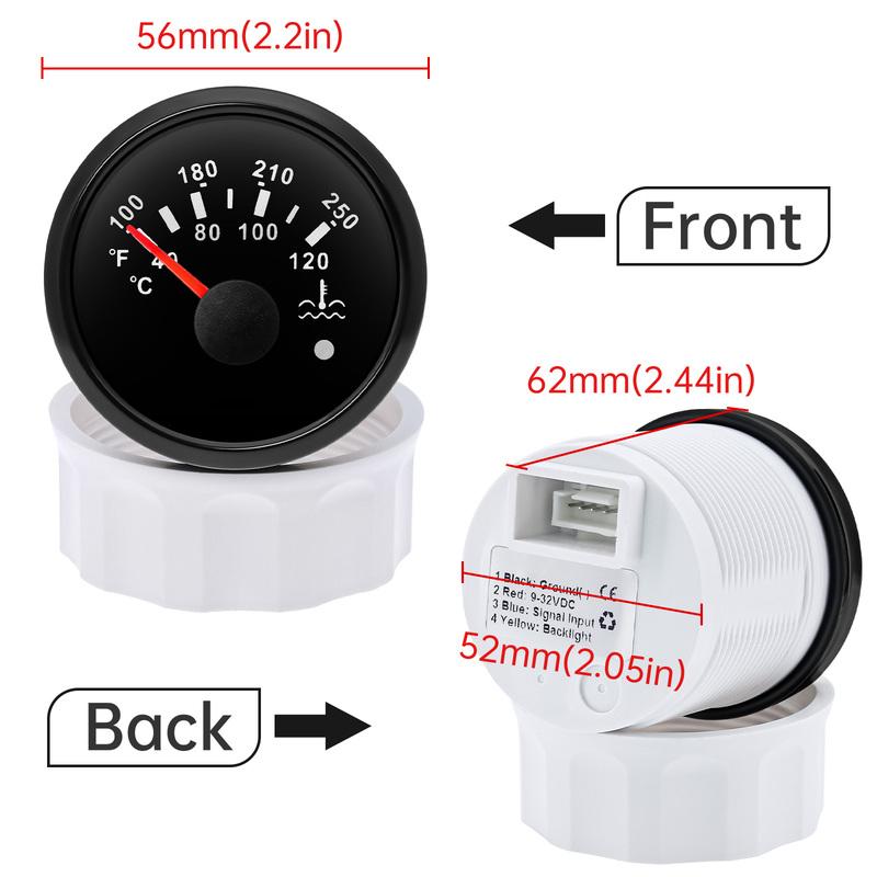 ZMFJH Waterproof IP67 2"52MM Water Temperature Gauge with Flashing Alarm 40-120℃ Temp Meter Indicator RED Light Car Boat