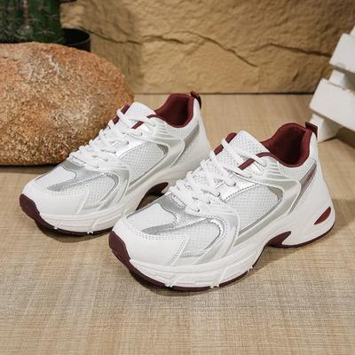 Tênis Esportivo Feminino de Malha Respirável Leve Confortável de Cadarço Baixo Casual para Corrida Bico Redondo para Caminhada ao Ar Livre