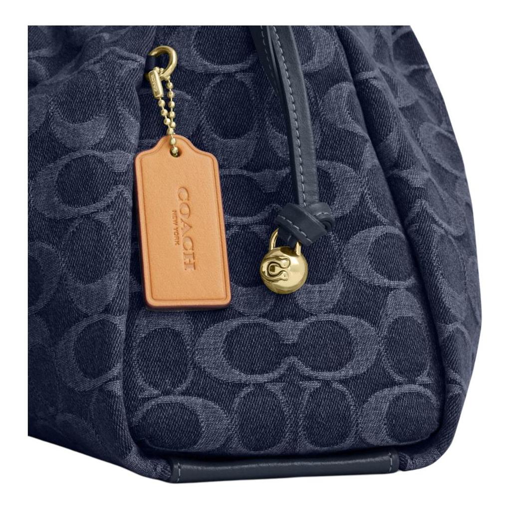 Coach Faye 38 Classic Monogram Logo Drawstring Closure Detachable Shoulder Strap Denim Tote Bag Large Women Tote Bag Indigo CDB97-IMTYV