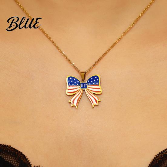 American Holiday Jewelry 250th Anniversary Set USA Flag Pattern Bowknot