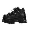 Womens Punk Chunky Sole Low-Cut Ankle Boots With Metal Accents Black Leatherette Platform Shoes