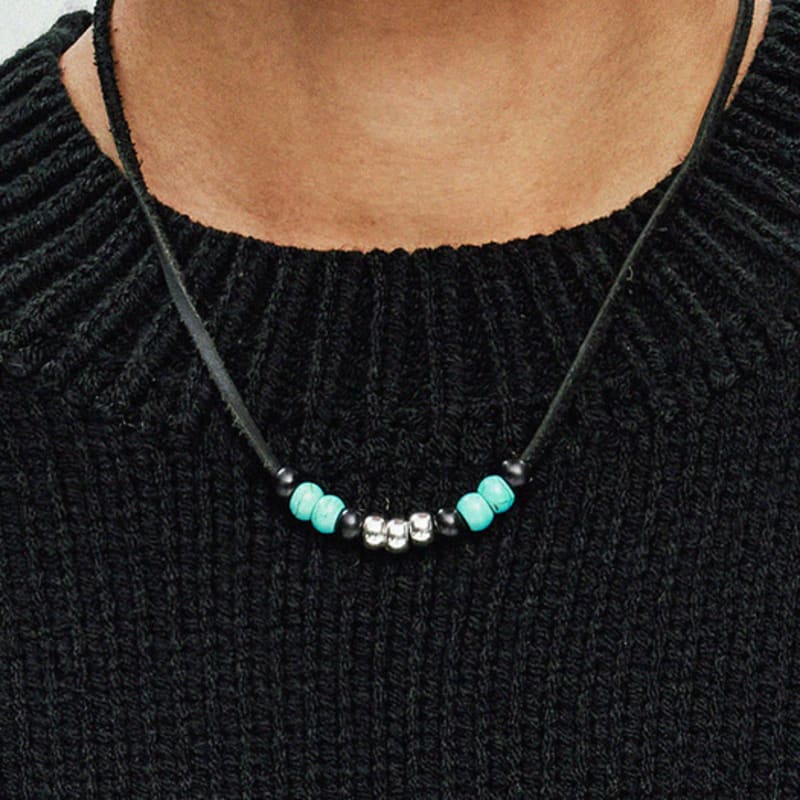 KND Leather & Turquoise Beads Necklace Black