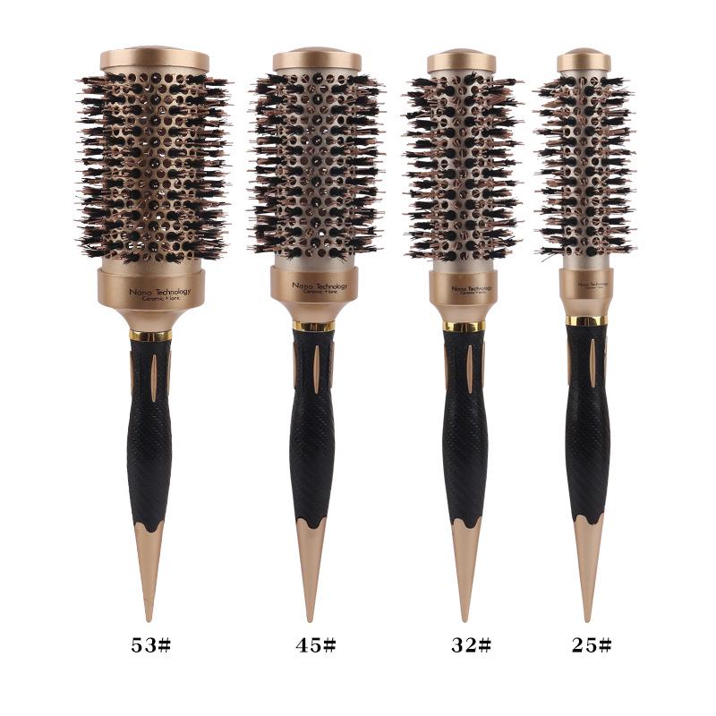 

Golden Bristle Aluminum Tube Hair Roller Comb - Pear Blossom Salon Styling, High-Temperature Resistant Curling Comb with Spiral Pattern. 25#
