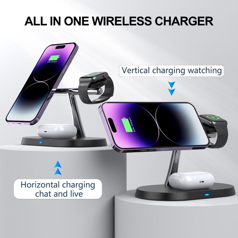 3 in 1 Magnetic Wireless Charger Stand For Magsafe iPhone 17 16 15 14 13 12 Apple Watch 8 7 Airpods Pro Fast Charging Station