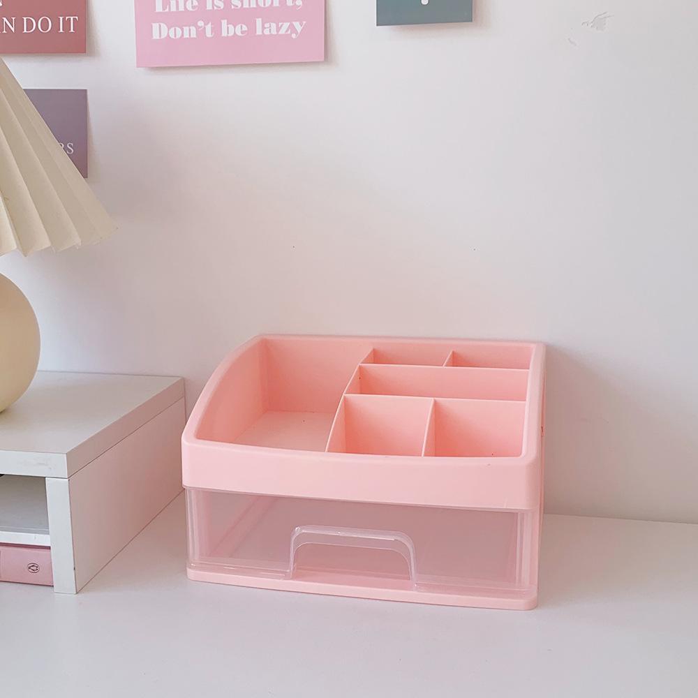 Girly Heart Plastic Desktop Drawer: Dustproof Storage for Stationery & Cosmetics