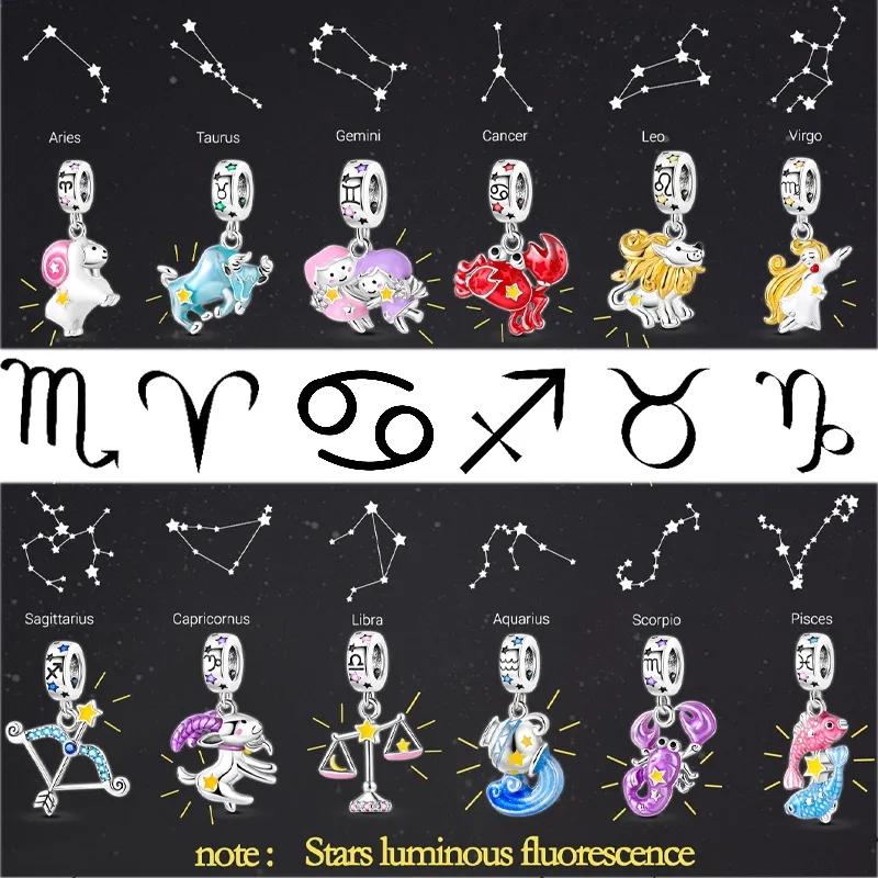 New Copper 12 Constellation Zodiac Pendant Beads Fit Original Pendant Bracelet Charms Diy Jewelry Trinket Jewelry