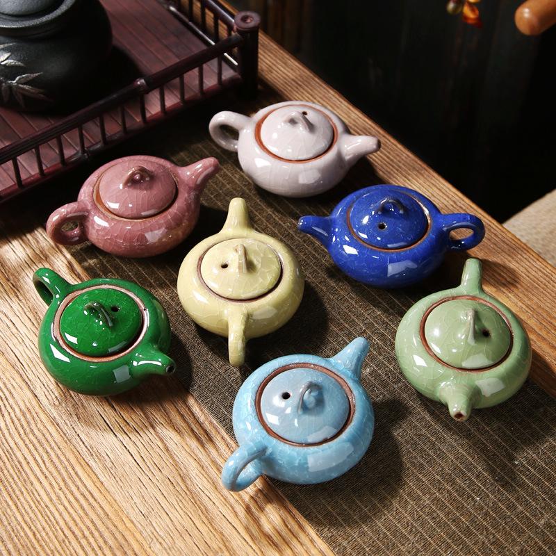 Colorful ice crack teapot opening kung fu ceramic tea set business event opening gift printing complete set of teacups