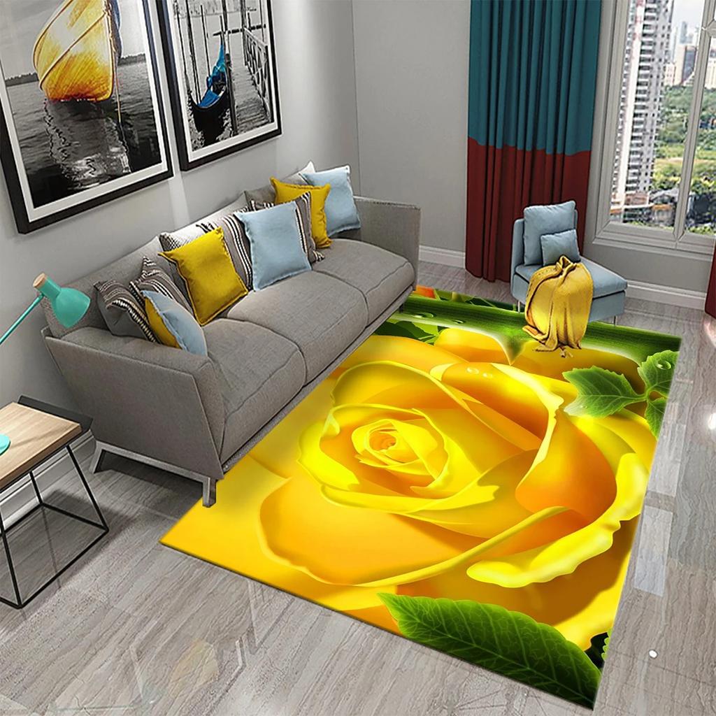 3D Růžový Květinový Koberec Do Obývacího Pokoj Velký Koberec Dekorace Ložnice Podložka Chodba Rohožka Vstupní Rohožka Koupelna Protiskluzová
