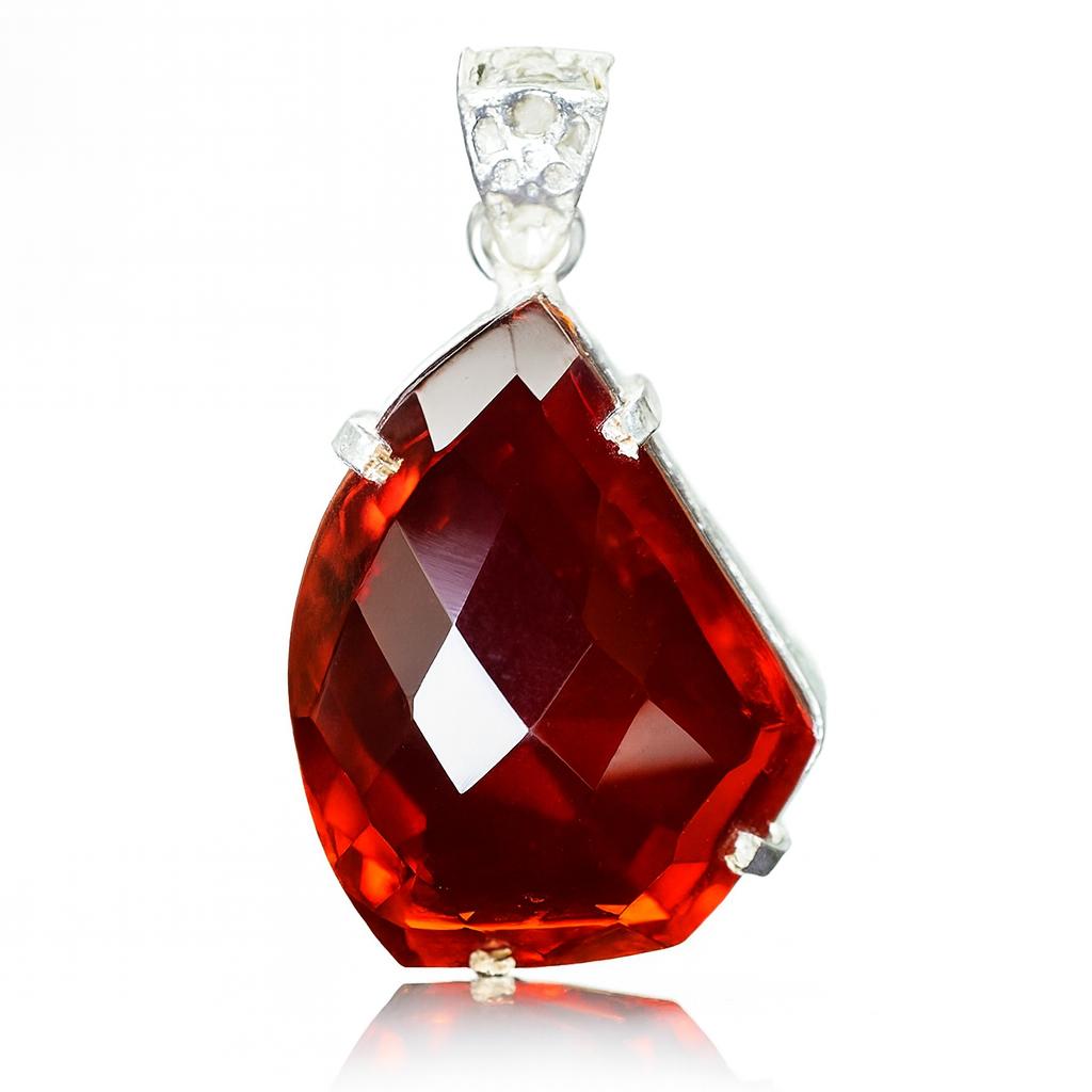 

84 Ct Lab Created Fancy RED Ruby Pendant 925 Sterling Silver Certified AI-64-NS 30.2 mm Approx. червоний