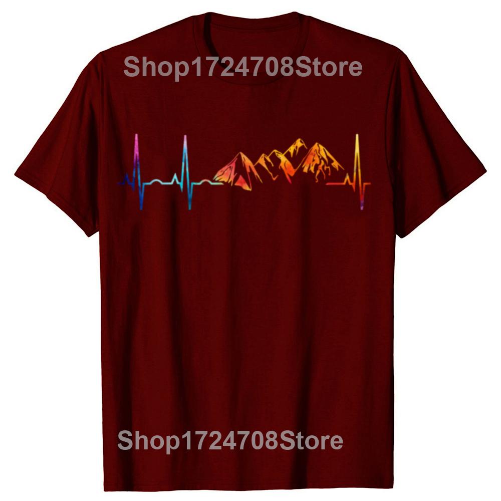 Funny Mountain Heartbeat Pulse Line Tshirts Men Womens Fashion Casual Tshirt 100 Cotton Loose Climbing Hiking T Shirt