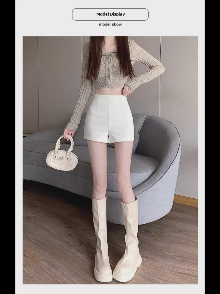 2024 Summer Women's High Waist White Casual Shorts - Sexy, Tight, Straight, Abdomen-Hugging Fit