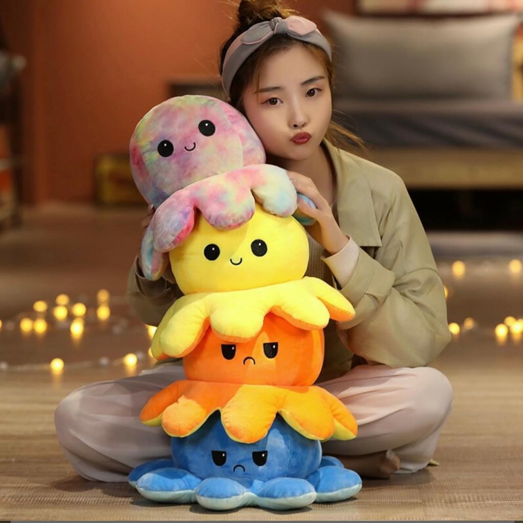 Octopus Plush Toy, Taco Puppy, Cute Toy, Reversible Doll, Perfect for Kids, Girlfriends, Friends, Birthdays, 20cm Mini, Soothing Animal, Two-Color,