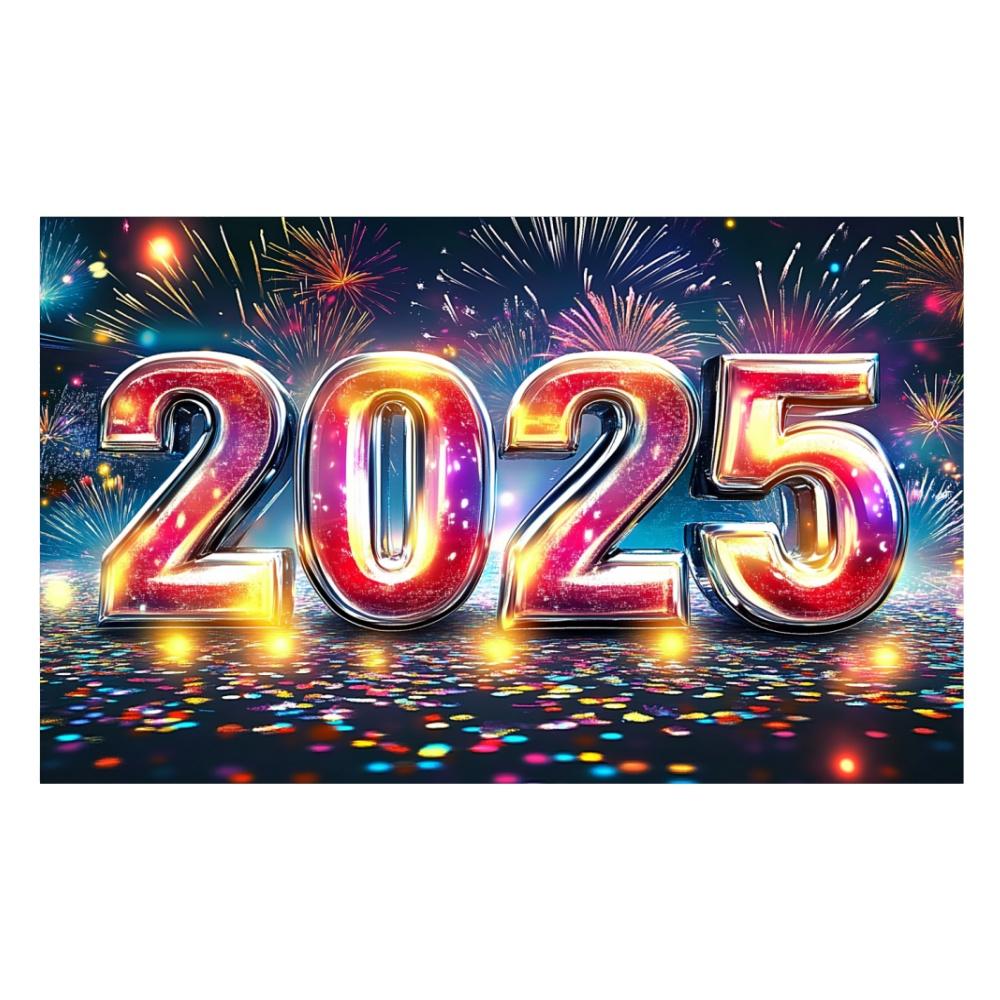 2025 Happy New Year Colorful Theme Party Background Fireworks Golden Balloon Banner New Year Home Party Photo Background