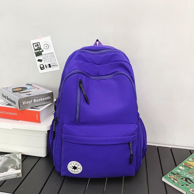 Middle School Student Schoolbag Women's Large Capacity Backpack Men Solid Color Nylon Backpack