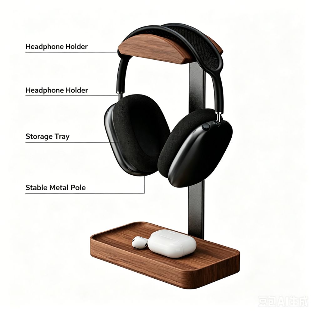 Space Saving Headphones Stand with Storage Base Desktop Bracket Display Shelf