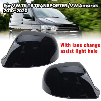 Side Mirror Cover Cap For Volkswagen T5 T6 TRANSPORTER Amarok 2010 2011- Black With Lane Change Assist Hole Car Accessories