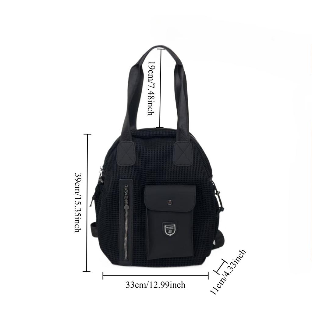 Ladies Mesh Splicing Multi-Pocket Shoulder Bag Large Capacity Retro Multi-Functional Backpack