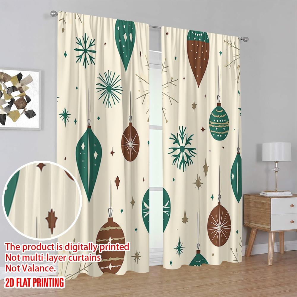 2pcs,2D Plane Printing Pattern Curtains Christmas Ornaments Snowflakes_a (2) 100% Polyester (without Rod) All Seasons Perfect