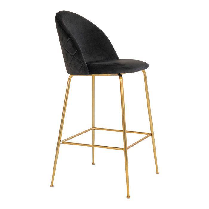 Lausanne Bar Stool, Black, Brass Look.