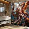 Realistic Octopus Shower Curtain Red-Brown Tentacle Design Suitable For Bathroom Decoration, Contains 12 Hooks,180X180Cm