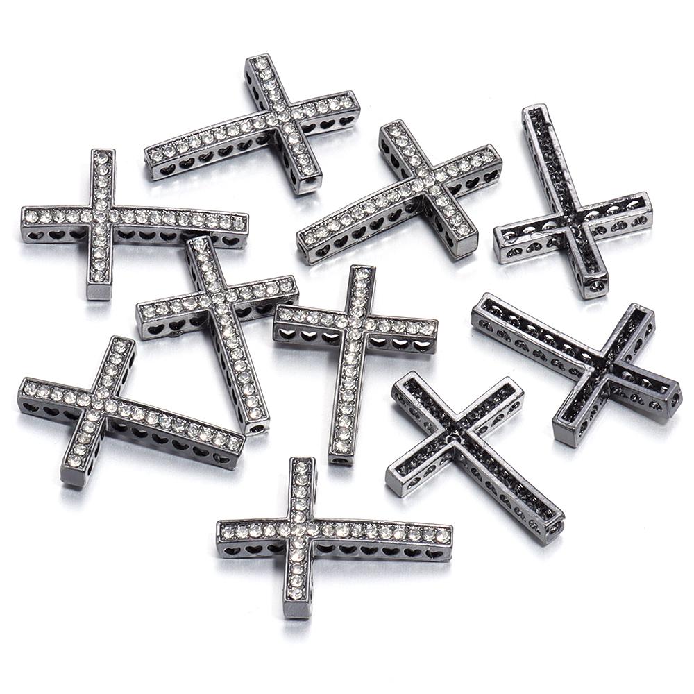 5pcs Rhinestone Sideway Cross Charms Gold/Silver/Gun Black Color Pendant for Jewelry Making DIY Bracelet Necklace Accessories