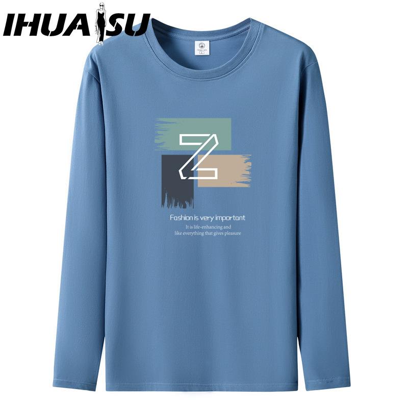 IHUASU Spring and Autumn Men's Long-sleeved T-shirt Men's O-collar Bottoming Shirt