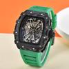 Vibrant Wine Barrel Shape Quartz Watch with Carbon Fiber Hollow Design for Men