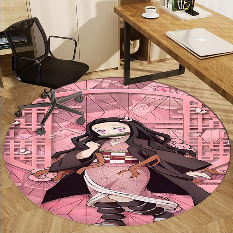 Demon Slayer Pattern Round Rug, Indoor/Outdoor Mat, for Picnic, Gameroom, Bedroom, Office, Living Room, Home Decor Carpet, Birthday Gift