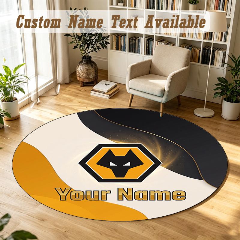 Round Rug Custom NameWolverhampton Wanderers Football Pattern Non Slip Carpet Home Floor Decor