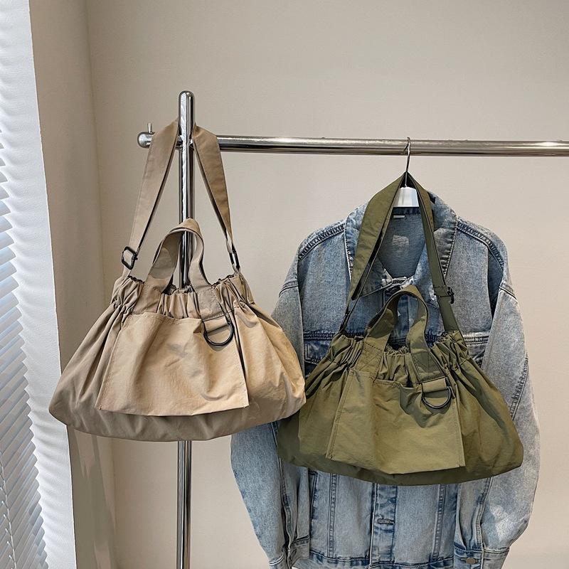 Canvas Portable One Shoulder Crossbody Dumpling Bag New Solid Color Foldable Shopping Bag Crossbody One Shoulder Bag