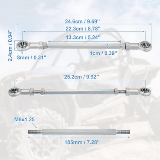 Two Stainless Steel 246x24cm  969"x094"(L*W) Steering Tie Rod Universal