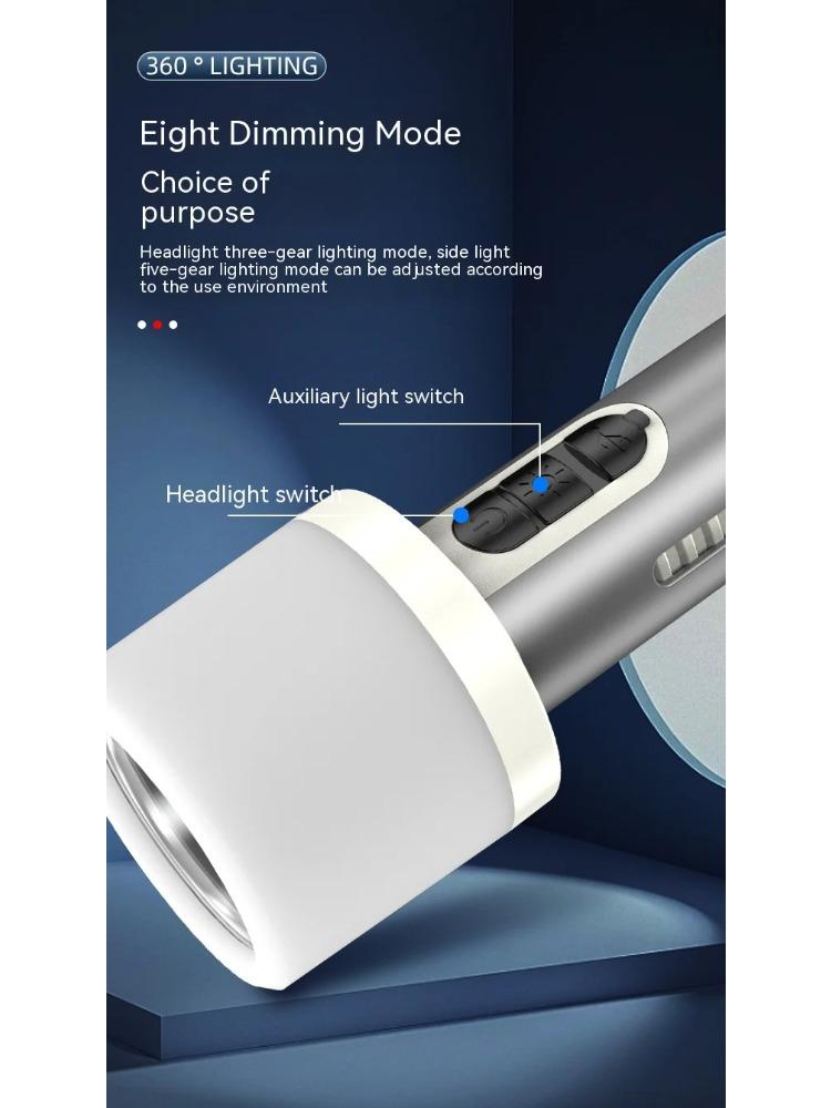 LED Double Light Flashlight Rechargeable Handheld Torch 5 Lighting Modes Outdoor Home Emergency Warning Camping Tool Lights