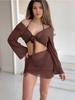 Women's Deep V Neck Bow Tie Bikini Set with Drawstring Skirt Multi Color Two Piece Swimsuit