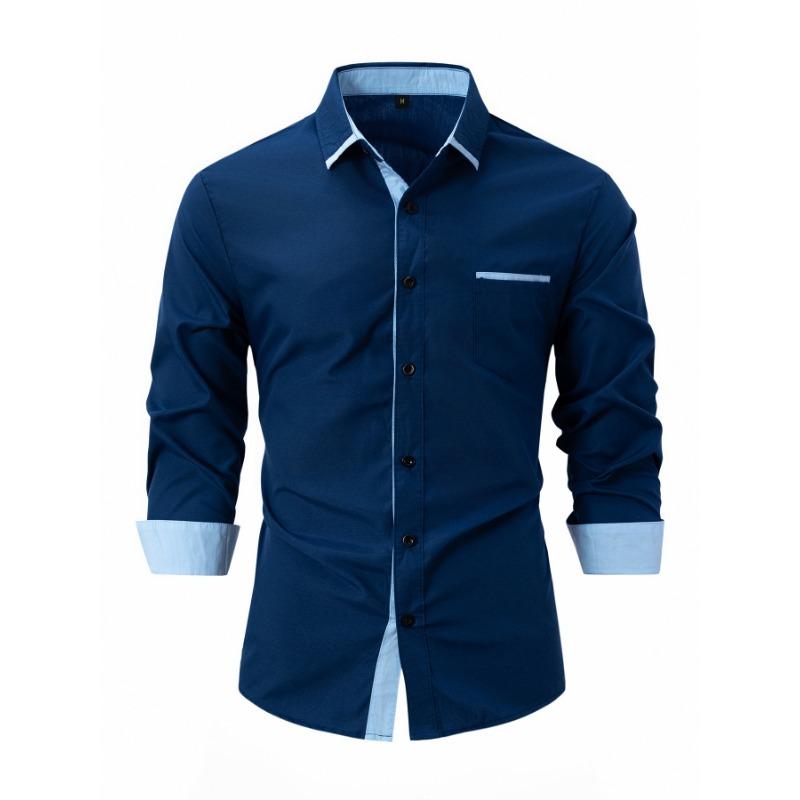 Spring and Autumn New Men's Color Matching Business Casual Slim Long Sleeve Shirt
