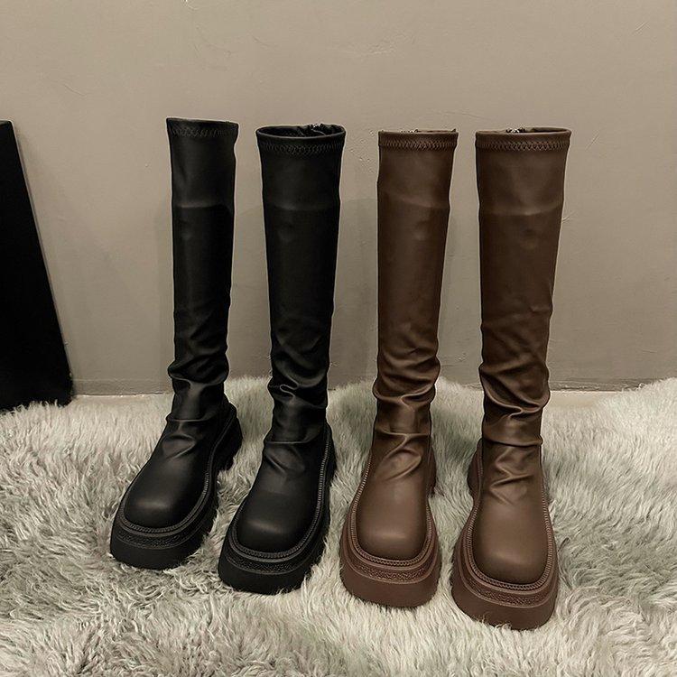 Skinny boots, black summer and autumn new models, but knee-high knight boots, thin stacking boots, thick-soled boots for women