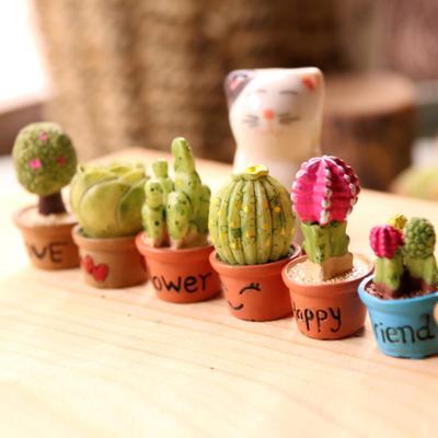 Mini Resin Cactus Plants Miniature Artificial Greenery Potted Cactus Figurine for Cake Topper DIY Micro Landscape Home Fairy Garden Plant Pots Bonsai