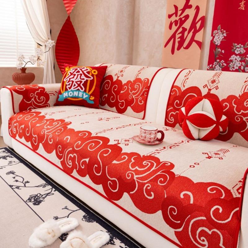 Red Sofa Cushion Versatile All Season New Chenille Sofa Cover Cloth Comfortable Anti Slip Home Living Room Decoration Cushion