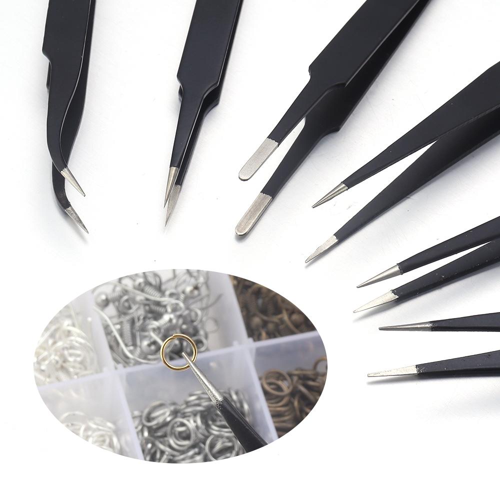 1 Pc Stainless Steel Black Tweezers Multi-size Curved Tips Tweezer for Jewelry Making Manicure Beading Pick-Up Tools Supplies