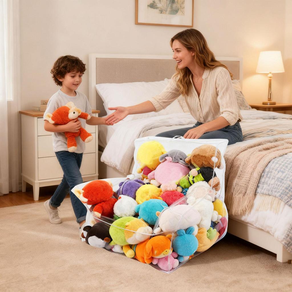 Pluszak Puf Przezroczysty Organizer na Pluszowe Zabawki Bardzo Duży Wodoodporny Puf do Wypełniania Do Sypialni Pokoju Zabaw Salonu