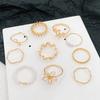 26 Retro Pearl Flower & Leaf Ring Set – Creative 10-Piece Joint Rings for Women