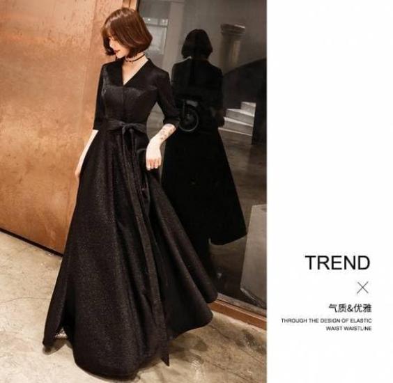 Long Party Short Formal Solid Size M [karim] Dress, Black, Concert, Wedding, Dress, A-Line, Sleeves, Cool, Sparkly, Cache-Coeur, Dress, Long, Sleeved,