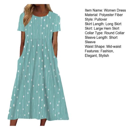 Dámské letní šaty s krátkým rukávem Ležérní květinový potisk Midi šaty s kulatým výstřihem a kapsami Splývavé plážové letní šaty do A